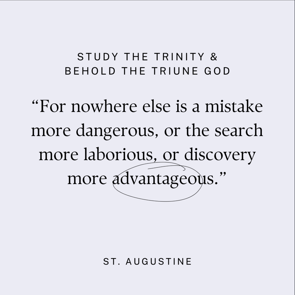 Study the Trinity and behold the Triune God ... "For nowhere else is a mistake more dangerous, or the search more laborious, or discovery more advantageous." - St. Augustine